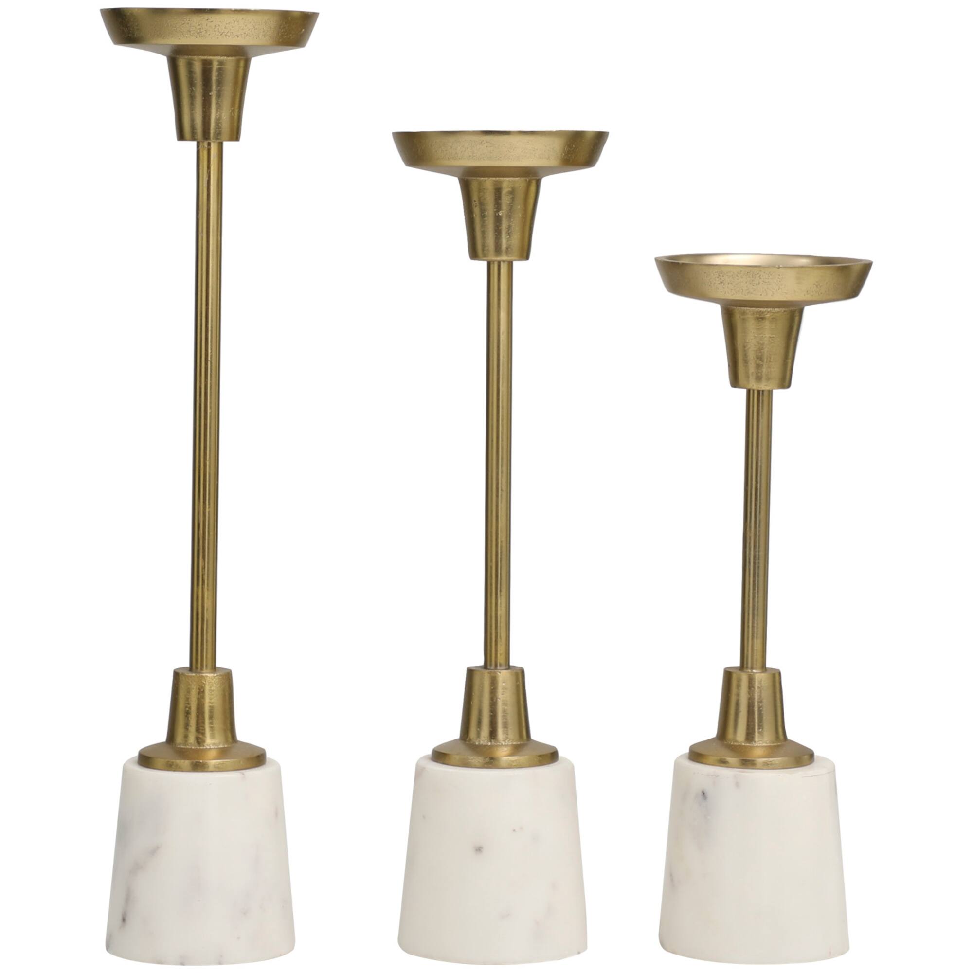 Gold Aluminum Slim Candle Holder with White Marble Base Set